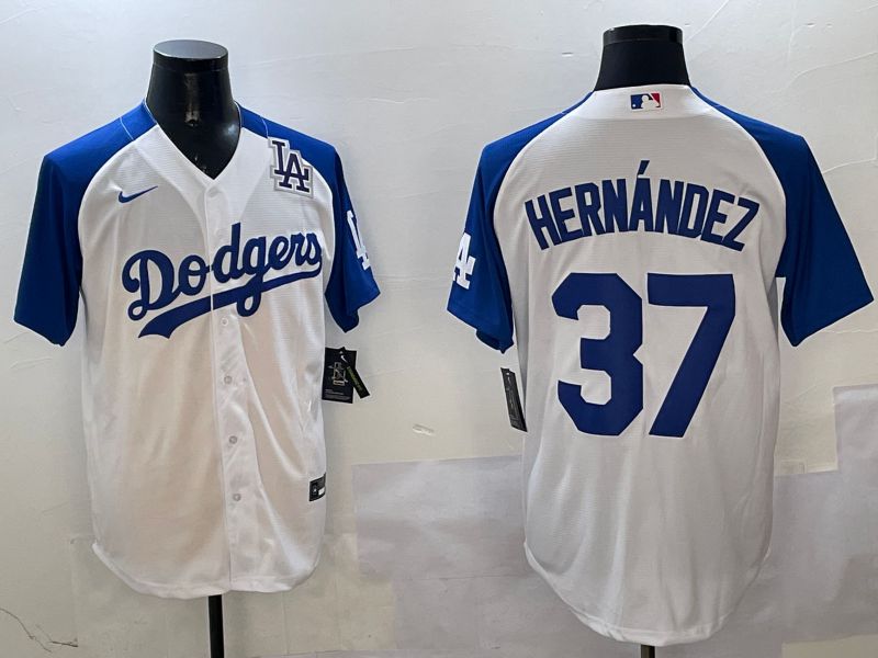 Men Los Angeles Dodgers 37 Hernandez White Blue Fashion Game 2025 Nike MLB Jersey style 7